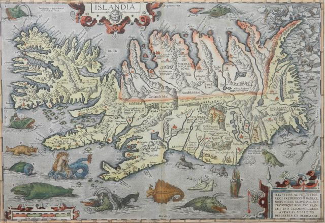 Abraham Ortelius map of Islandia: Cartographer: Abraham Ortelius Title: Islandia Subject: Iceland Published: Antwerp: Ortelius Date: 1585-1609 Description: Ortelius's map of Iceland reflects both the folklore and the scientific invest