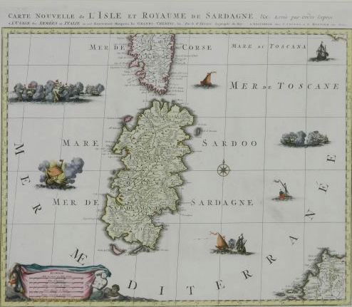 Nicholas Sanson map of Italy: Cartographer: Nicholas Sanson Title: Carte Nouvelle de L'Isle Royaume de Sardagne Subject: Italy Published: Amsterdam: Jean C¢vens and Corneille Mortier Date: 1765 Description: Sanson's map shows the