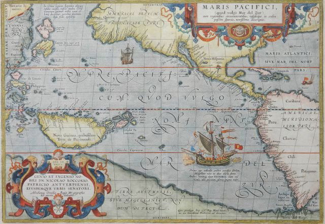 Abraham Ortelius map of Pacific Ocean: Cartographer: Abraham Ortelius Title: Maris Pacifici, (quod vulgo Mar del Zur) cum Regionibus Circumiacentibus, Insulisque in Codem Passim Sparsis, Novissima Descriptio Subject: Pacific Ocean Publishe