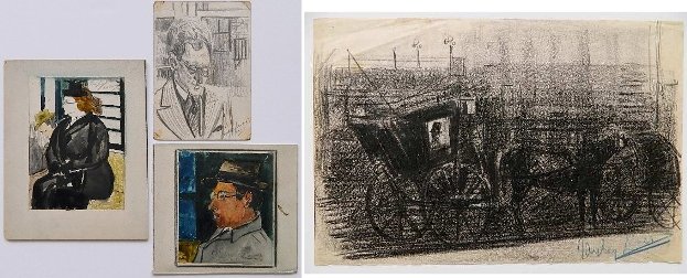 Richard H. Lever drawings (4): Richard Hayley Lever (American 1876-1958)- Portrait Studies- 2 watercolors and 2 graphite on paper, all signed, laid down, fair condition, various sizes.