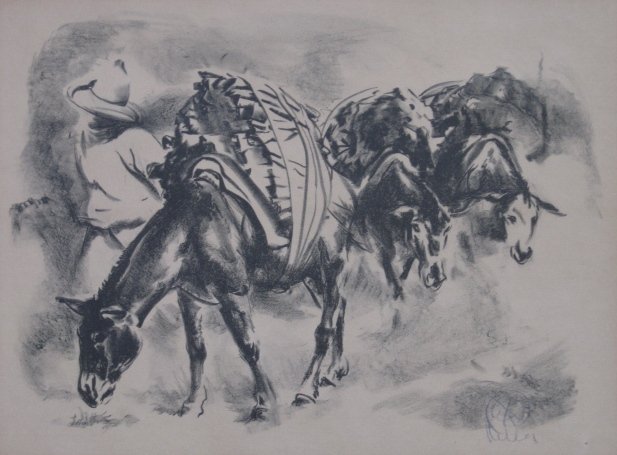 Henry G. Keller lithograph: Henry G. Keller (American 1869-1949)- ''Mexican Wood Merchant''- lithograph, 1936, signed in pencil, edition of 190, the Print Club of Cleveland publication No. 16, slightly light struck otherwise goo