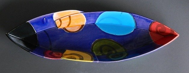 Judith Salomon ceramic bowl: Judith Salomon (American 1952-)- Untitled- ceramic bowl, signed Salomon on bottom. 1 3/4 x 18 x 5 1/2''