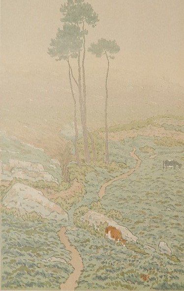 Henri Riviere lithograph in colors: Henri Riviere (French 1864-1951)- Morning Haze- lithograph in colors, very good condition. 12 1/2 x 7 3/4''