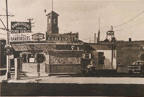John Baeder photolithoraph and mezzotint: John Baeder (American 1938-)- White Mana Hamburgers- photolithoraph and mezzotint, 1979, signed 'Baeder 79' lower right, AP, minor handling creases, otherwise good condition. 16 x 23 3/4''