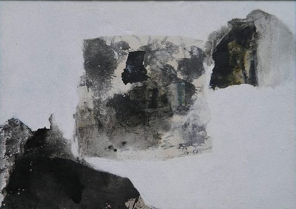 Chuang Che oil and ink: Chuang Che (American 1934-)- ''Distant View''- oil and ink on paper on canvas, 1964, signed in characters lower left. 24 x 33'' Provenance: Gift from artist descended to present owner.