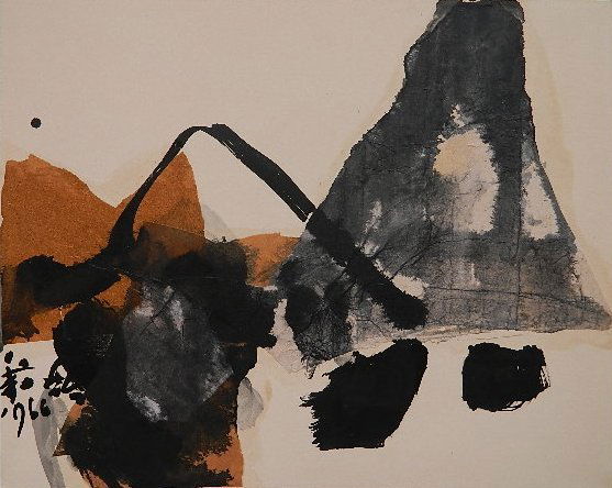 Chuang Che oil and ink: Chuang Che (American 1934-)- Untitled- oil and ink on paper, 1966, signed in characters 66 lower left. 16 x 20'' Provenance: Gift from artist descended to present owner.