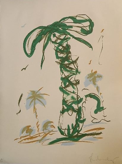 Claes Oldenburg lithograph: Claes Oldenburg (American 1929-)- Sneaker Lace in Landscape- lithograph in colors, 1990, signed and numbered 35/55 in pencil, very good condition. 45 1/4 x 33'', 57 x 42 1/2'' (sheet)