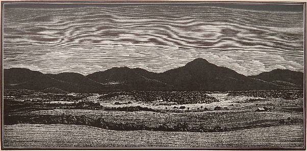 Asa Cheffetz wood engraving: Asa Cheffetz (American 1897-1965)- "Border Country (Vermont)"- wood engraving, ca. 1944, signed in pencil, very good condition. 4 1/2 x 9"