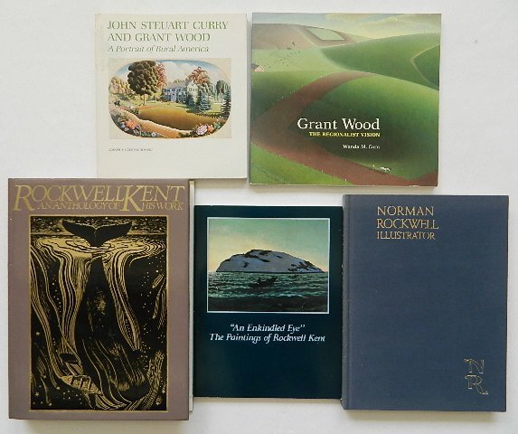 5 Books on R. Kent, N. Rockwell & G. Wood: 5 Books on R. Kent, N. Rockwell & G. Wood- 1.) Johnson, Fridolf, ed., ''Rockwell Kent, An Anthology of His Works'', Alfred A. Knopf, New York, 1982, hard bound; 2.) West, Richard V, '''An Enkindled Ey