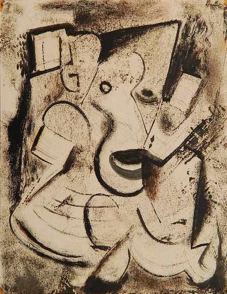 Charles Campbell pen and ink drawing: Charles Campbell- Abstraction- pen and ink on paper, 1945, signed and dated Charles Campbell '45 lower center, tape to corners. 12 x 9 1/2''