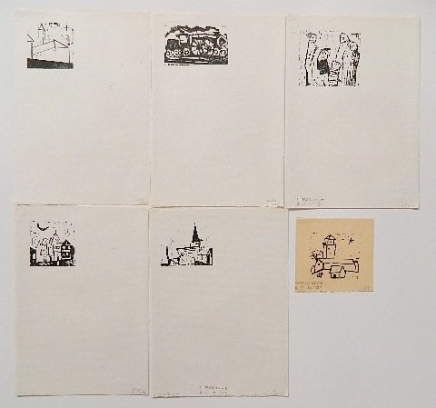 Lyonel Feininger 5 woodcuts: Lyonel Feininger 5 woodcut letterheads, all from Feininger estate and stamped, good condition, various sizes.