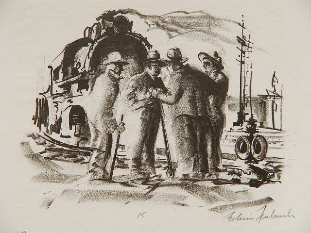Edwin Fulwider lithograph: Edwin Fulwider- ''Brass Hats'' (McIntyre & Kielsmeier 27)- lithograph, 1946, signed in pencil, edition of 15, very good condition. 5 1/8 x 7 1/16''