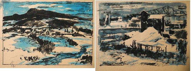 Carl Gaertner 2 watercolors: Carl Gaertner- Winter Townscapes- 2 watercolors on paper. 7 x 10''