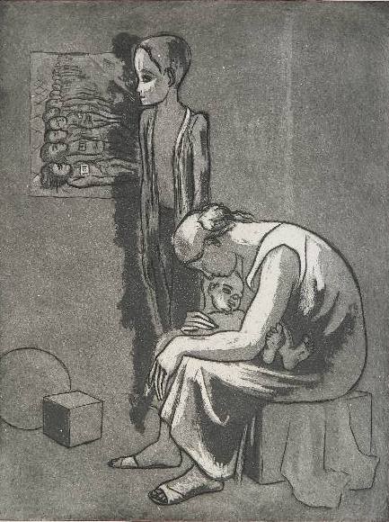 Joseph Leboit aquatint: Joseph Leboit- ''Madonna & Child''- aquatint, c. 1936-42, edition of 25 done for the NYC WPA, good condition. 14 3/8 x 10 7/8''
