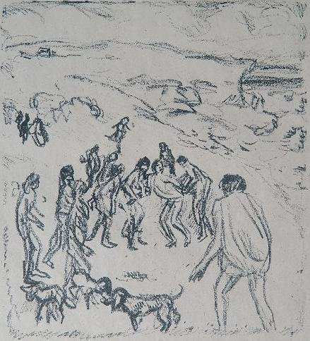 Pierre Bonnard lithograph: Pierre Bonnard- ''The Capture''- lithograph in blue, from Vollard's Daphnis and Chloe, good condition. 6 x 5 1/2''