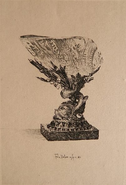 Felix Buhot etching and drypoint: Felix Buhot- ''Coupe en Girasole'' (Bourcard / Goodfriend 22 ii/iii)- etching and drypoint, 1878, good condition. 7 1/4 x 5''