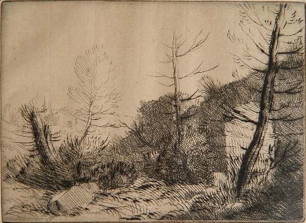 Alphonse Legros drypoint: Alphonse Legros- ''Ruine Romaine'' (Bliss 334 ii/iii)- drypoint, signed in pencil, one of 4 or 5 impressions of this state, slightly light struck, otherwise good condition. 5 1/4 x 7 1/4''
