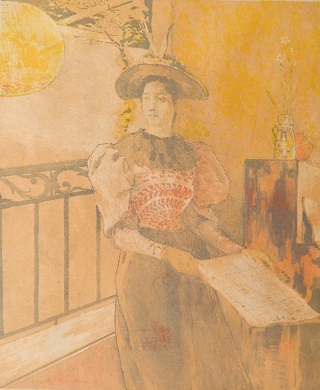 Alexandre Lunois lithograph: Alexandre Lunois- ''L'Illumination'' (Stein and Karshan 43)- lithograph in colors, 1893, signed and numbered in pencil, from the edition of 100, published by L'Estampe-Originale with their blind stamp