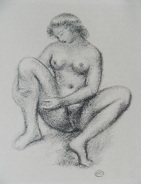 Aristide Maillol lithograph: Aristide Maillol- Seated Female Nude- lithograph, from 'Dialogues de Courtisanes', light struck, otherwise good condition. 10 x 7 1/2''