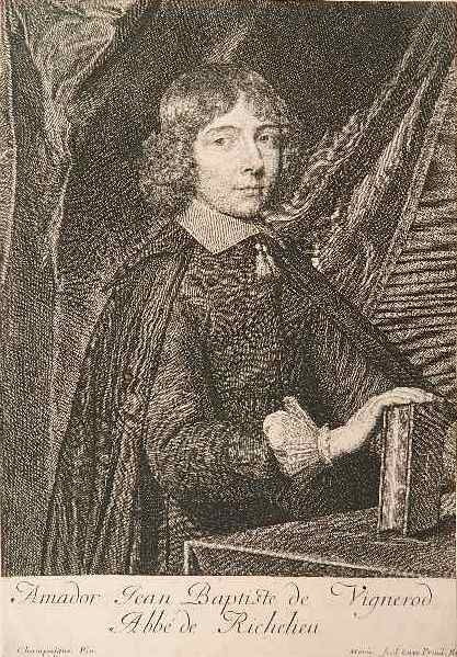 J. Morin engraving: J. Morin- ''Amador Jean Baptiste de Vignerod Abbe de Richelieu''- engraving, trimmed, otherwise good condition. 11 1/8 x 7 5/8''