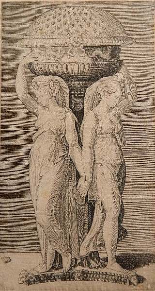 Marcantonio Raimondi engraving: Marcantonio Raimondi- A Censer- engraving, after Raphael, trimmed, foxing throughout, minor puncture lower right corner. 12 x 6 1/2''