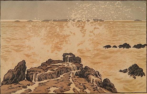 Henri Riviere lithograph: Henri Riviere- ''La Vague'' (Vicaire 38)(Stein & Karshan 69)- lithograph in colors, 1893, signed and numbered in green pencil, published by L'Estampe - Originale, with their blind stamp, good conditio