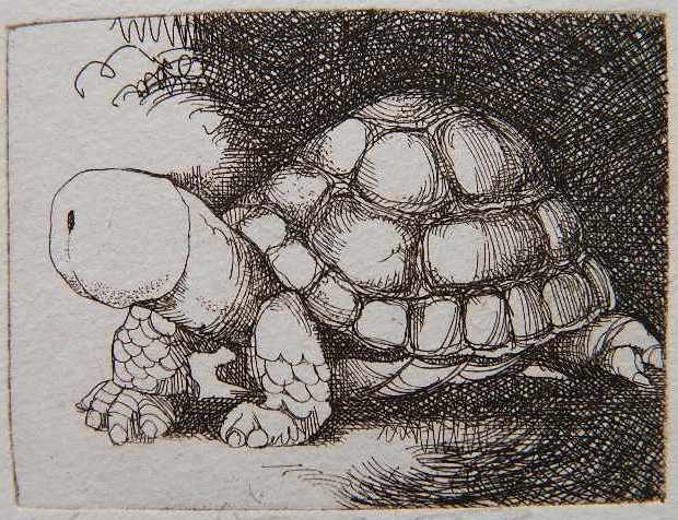 Charles Bragg etching: Charles Bragg- Untitled (Turtle)- etching, signed and numbered 1/150 in pencil, good condition. 2 1/8 x 2 3/4''
