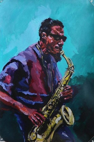 Michael Green acrylic on paper: Michael Green- ''Eric Dolphy''- acrylic on paper, 1986, signed, titled and dated in pencil verso. 24 x 36''