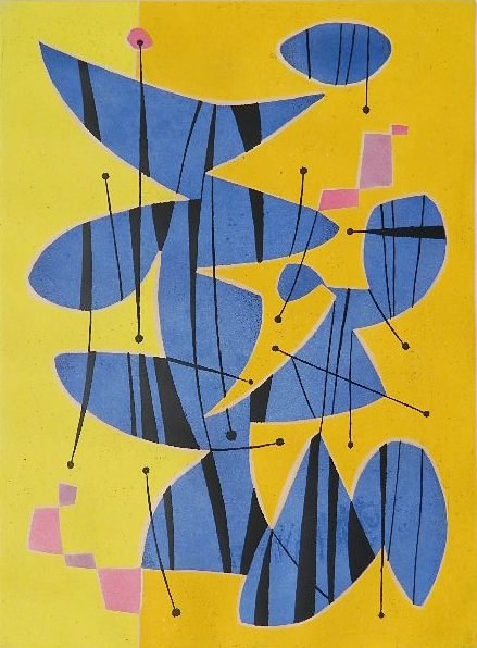 Gustave Singier aquatint: Gustave Singier- ''La Gitane Bleue''- aquatint in colors, 1962, signed, dated and numbered 81/100 in pencil. 20 1/2 x 15 1/8''