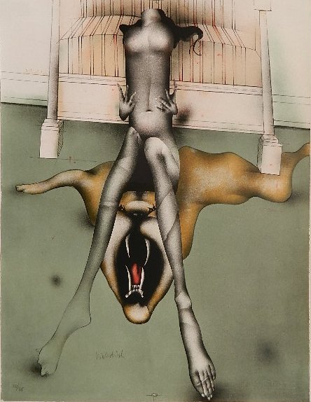 Paul Wunderlich lithograph: Paul Wunderlich- ''La Belle et La Bete'' (Riediger 357)- lithograph in colors, 1969, signed and numbered 23/75. 25 1/2 x 19 1/2''