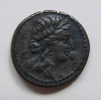 Ancient Roman coin: Ancient Roman coin- diademed head of Venus right, rev CAESAR, Aeneas advancing left, carrying palladium and bearing his father Anchises on his left shoulder,