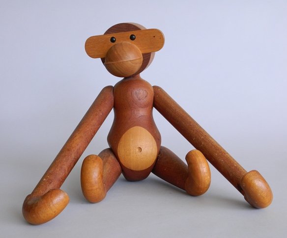 Kay Bojesen teak monkey: Kay Bojesen teak monkey, Denmark, ca. 1950's, marked 'Kay Bojesen / Denmark / copyright' on bottom, some surface scratches and wear. Kay Bojesen believed that products for children 'should feel good i