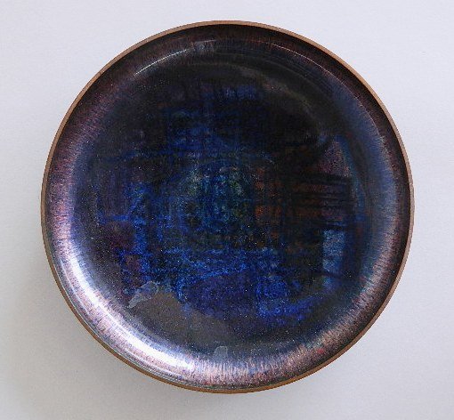Bjorn Engo copper enamel: Bjorn Engo- Dish- copper enamel, signed Engo / Norway bottom. 7''dia.