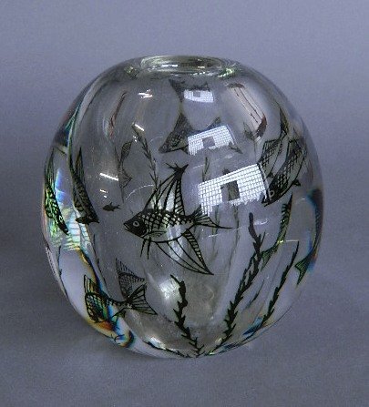 Orrefors Art Glass vase: Orrefors Art Glass vase- Eduard Hall glass Graal vase, done for Orrefors, signed 'Orrefors / Graal 576 P / Eduard Hall' bottom. 5''h