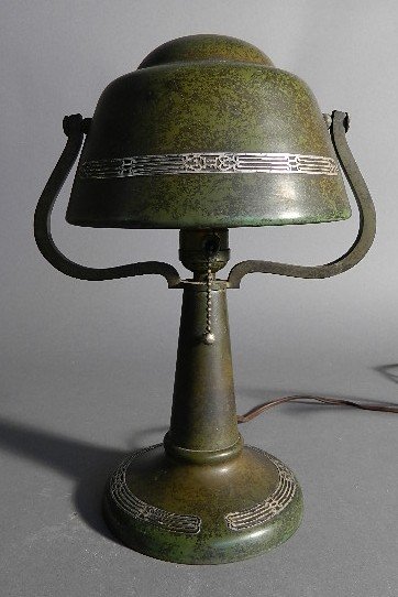 Heintz bronze and sterling silver desk lamp: Heintz bronze and sterling silver desk lamp. 12''h