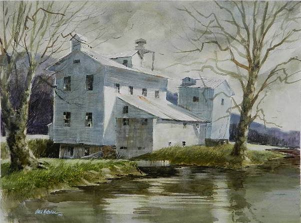 Jack Mulhollen watercolor: Jack Mulhollen- ''Wilson Mills No. 2''- watercolor on paper, signed Jack Mulhollen OWS lower left. 14 x 19''