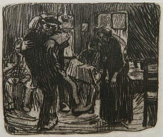 Kathe Kollwitz etching: Kathe Kollwitz- ''Hamburger Kneipe'' (Klipstein 58 IIIb)- etching, 1901, Van der Becke blind stamp lower right, very good condition. 7 3/4 x 9 3/4''