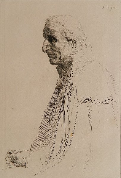 Alphonse Legros etching and drypoint: Alphonse Legros- ''Le Vieil Espagnol'' (Bliss 21)- etching and drypoint, toning to edges, along with stain spots and foxing. 10 7/8 x 7 1/2''