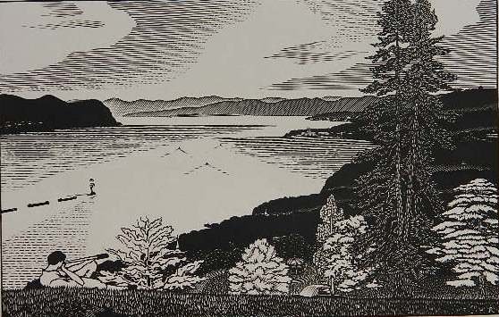 Rudolph Ruzicka wood engraving: Rudolph Ruzicka- ''A Summer Day''- wood engraving, 1936, AAG edition of 200, good condition. 5 x 7 7/8''