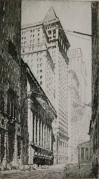 Don Swann etching: Don Swann- ''NY Stock Exchange''- etching, signed, titled and numbered 200/300 in pencil, good condition. 9 1/4 x 5 1/4''