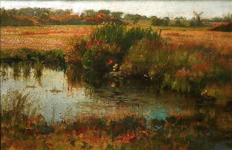 Charles Yardley Turner oil: Charles Yardley Turner (American 1850-1919)- Landscape with Marsh- oil on canvas (relined), signed C. Y. Turner- lower left. 15 1/2 x 24''