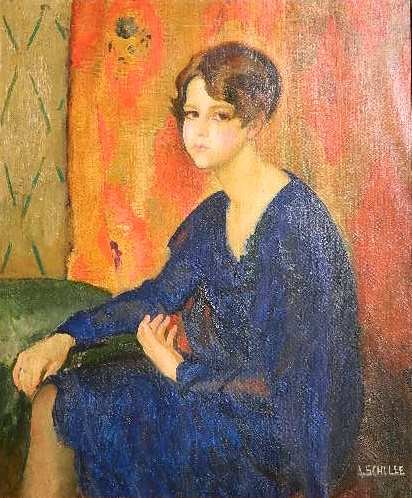 Alice Schille oil: Alice Schille (American 1869-1955)- ''Margaret''- oil on canvas, ca. 1920's, signed A. Schille- lower right. 36 x 30'' Provenance: Private Collection Columbus Museum of Art Margaret Ellen Taylor Benja