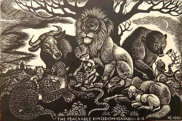 Fritz Eichenberg woodcut: Fritz Eichenberg (American 1901-1990)- ''The Peaceable Kingdom''- woodcut, 1950, signed in pencil, very good condition. 5 x 7 1/2''