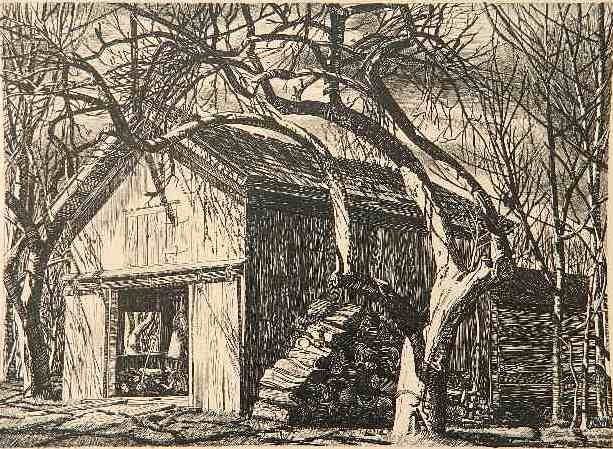 Stow Wengenroth pen and ink: Stow Wengenroth (American 1906-1978)- Early Summer- pen and ink on illustration board, signed in ink within the image, abrasions and glue residue in corners, along with an area of loss in lower right 