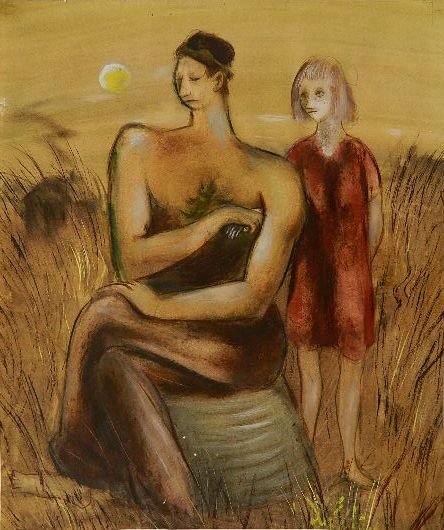 Charles Campbell watercolor: Charles Campbell (American 1905-1985)- Mother and child- watercolor on paper, very good condition. 18 1/2 x 15 1/2''