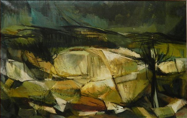 Jack E. Johnson oil: Jack E. Johnson (American 1933-1957)- ''Stone Quarry''- oil on canvas, 1955, very good condition. 26 x 41''