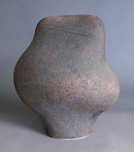 George Roby ceramic: George Roby (American 20th c.)- ''Pot II''- ceramic sculpture, 1974, very good condition. 19''h Exhibited: The May Show, 1974, Cleveland Museum of Art, Cleveland, OH