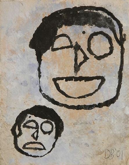 Donald Baechler gouache and collage: Donald Baechler (American 1956- )- Crowd Study- gouache and collage on paper, initialed 'D B 01' lower right. 14 x 11'' Provenance: Zane Bennett Contemporary Art