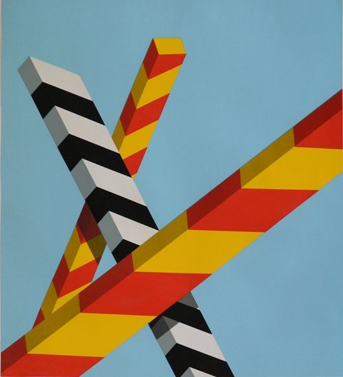 Allan M. D'Arcangelo silkscreen: Allan M. D'Arcangelo (American 1930-1998)- ''Sky Bars''- silkscreen in colors, 1979, signed, dated and numbered 174/175 in pencil, some staining in margins. 26 1/2 x 23 1/2''