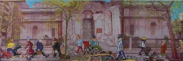 Red Grooms lithograph: Red Grooms (American 1937- )- ''Pierpont Morgan Library'' (Knestrick 94)- off-set lithograph in colors, 1982, signed and numbered 198/300 in pencil, very good condition. 15 x 37 11/16''
